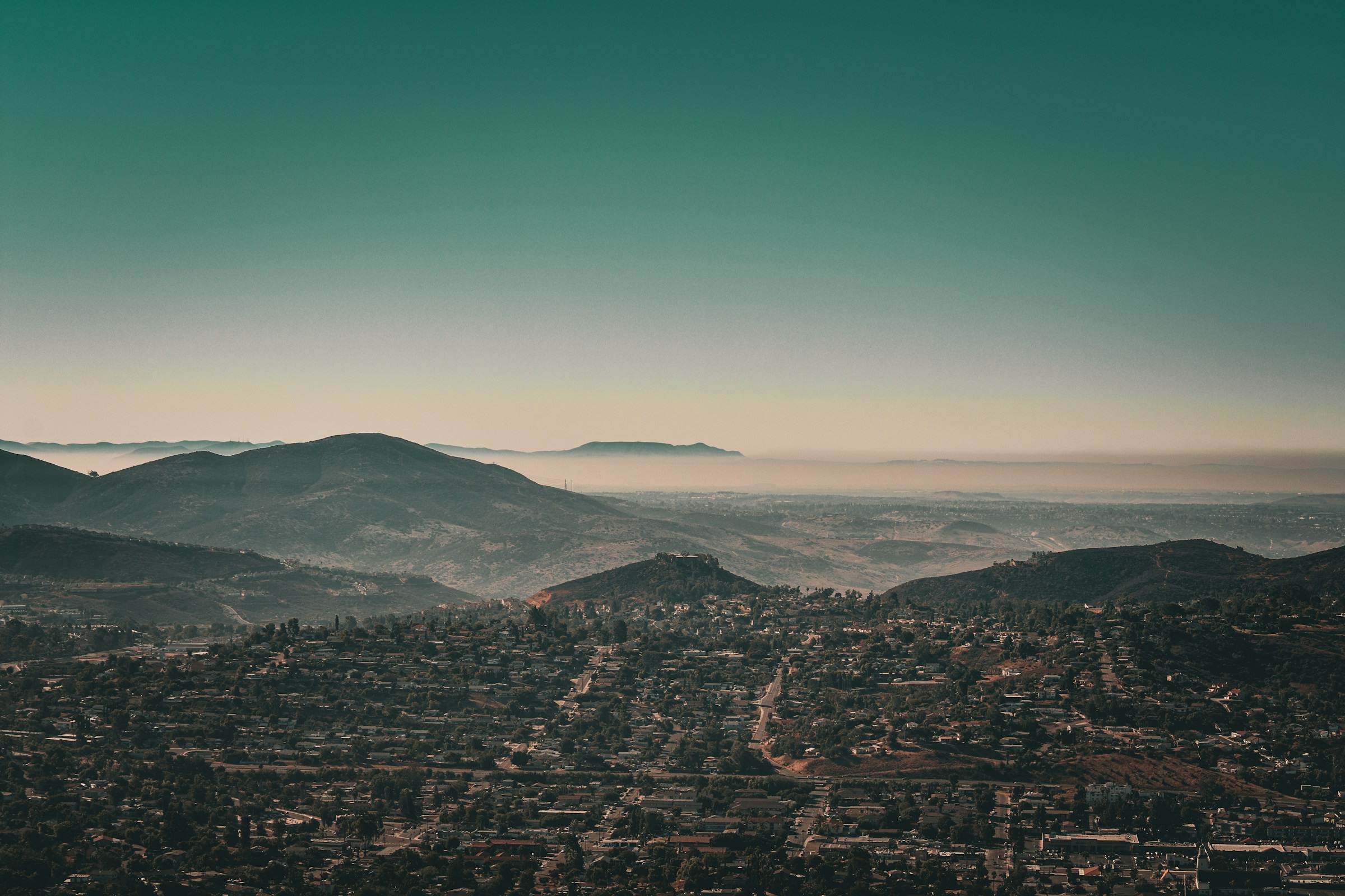 El Cajon and the hills of East County at dusk